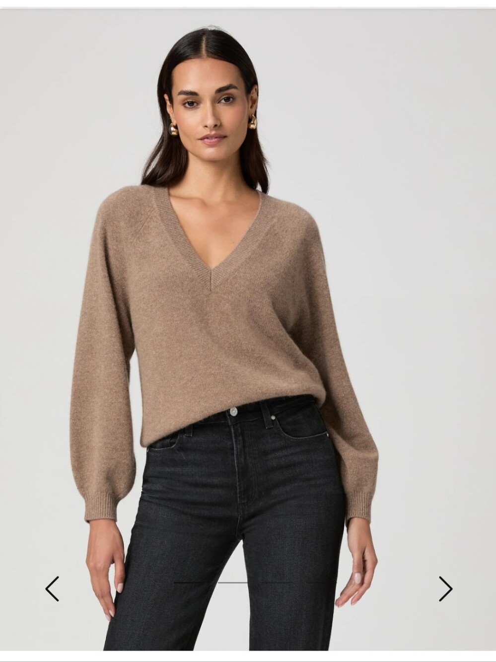 PAIGE Thea Heather Brown V-Neck Cashmere Sweater